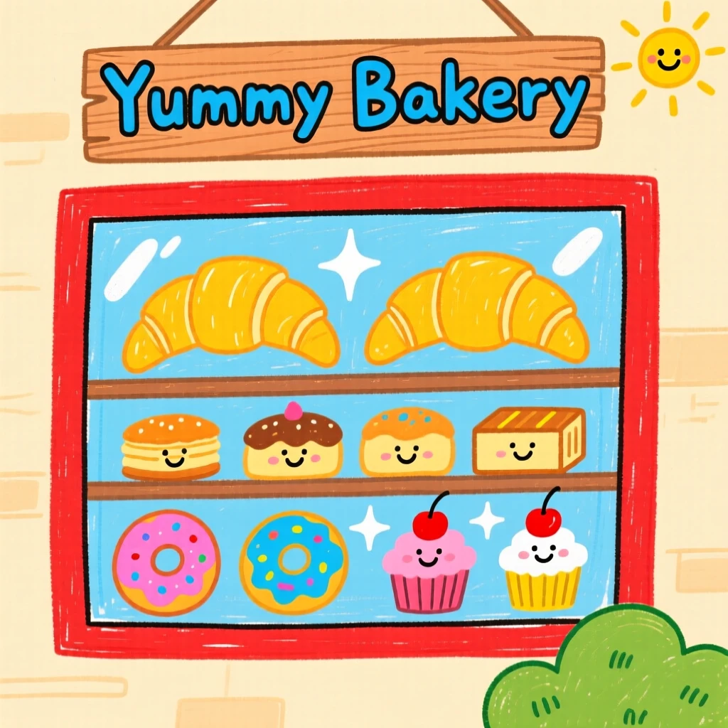 A bakery window filled with golden croissants and pastries.