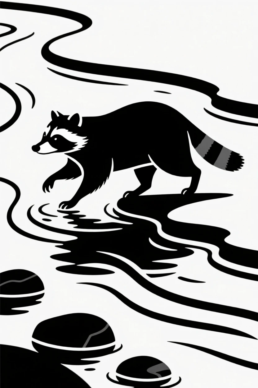 A raccoon crossing a shallow river.