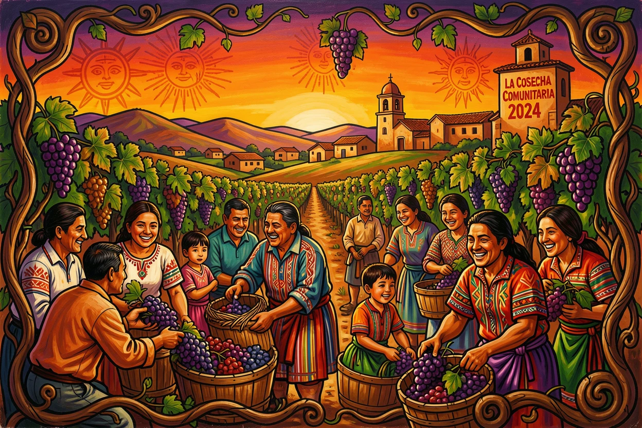 A vineyard with ripe grapes ready for harvest