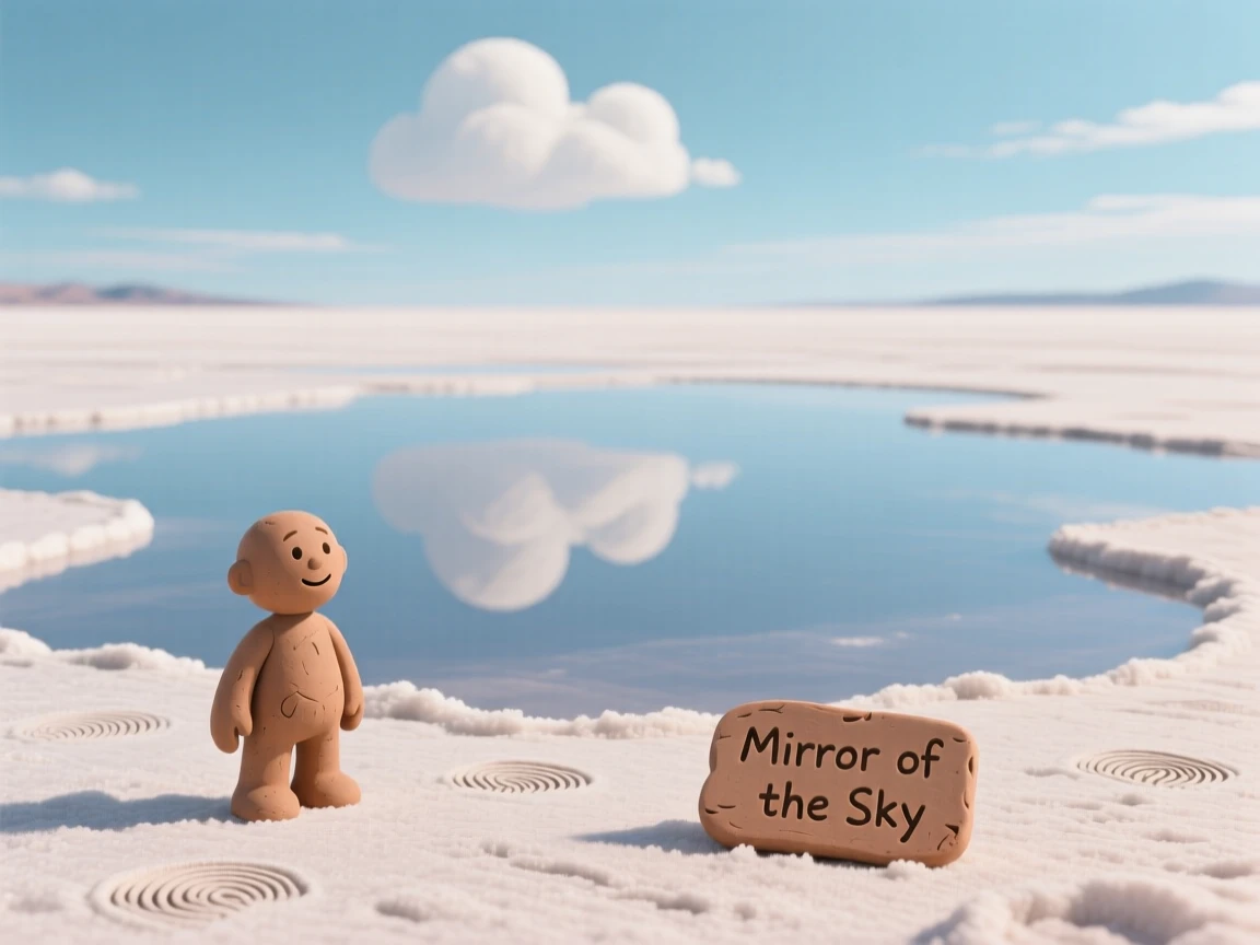 A vast salt flat reflecting the sky like an endless mirror