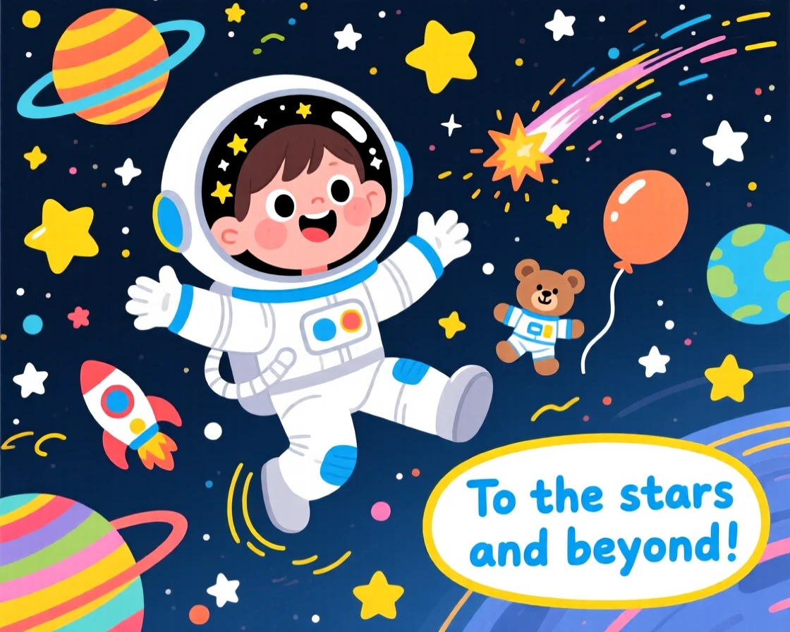 A child imagining they are an astronaut floating among the stars.