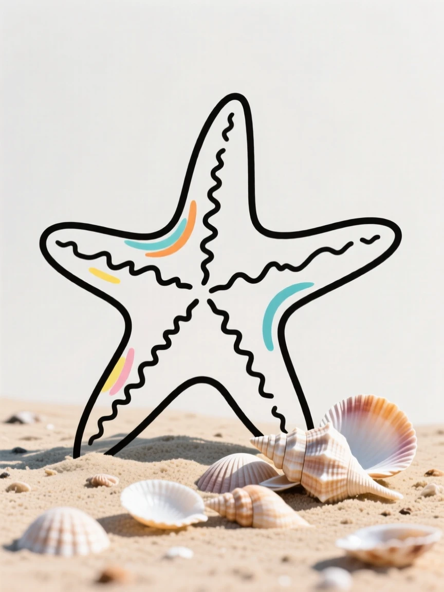A starfish resting on the sandy ocean floor beside a cluster of shells.