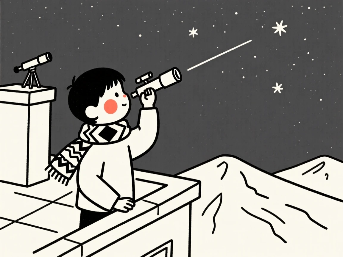 A young boy of Russian heritage stargazing from a rooftop, on a mountaintop overlook.