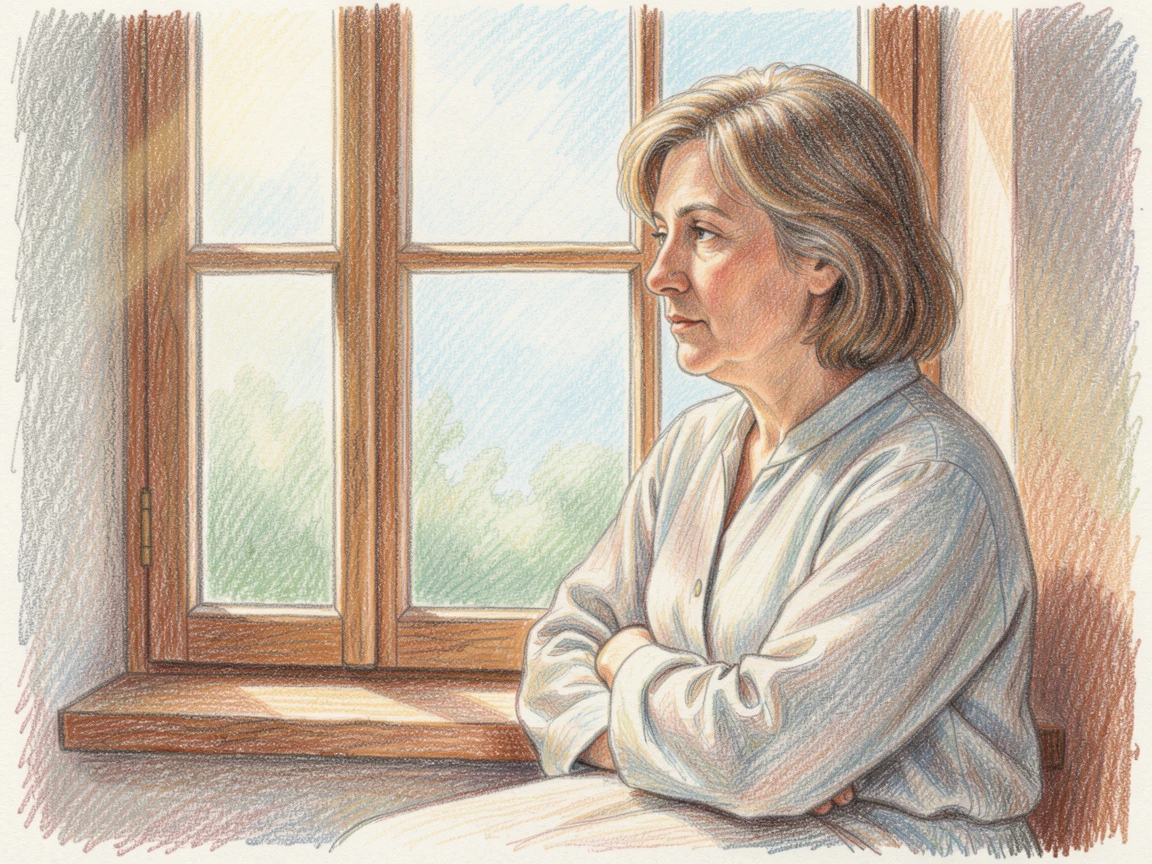 A quiet moment of reflection beside a softly lit window, framed to draw the eye toward quiet, open space, designed to soothe and calm the viewer.