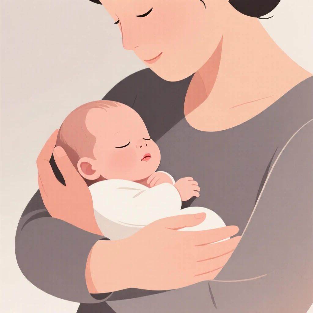 A newborn baby sleeping peacefully in a parent's arms.