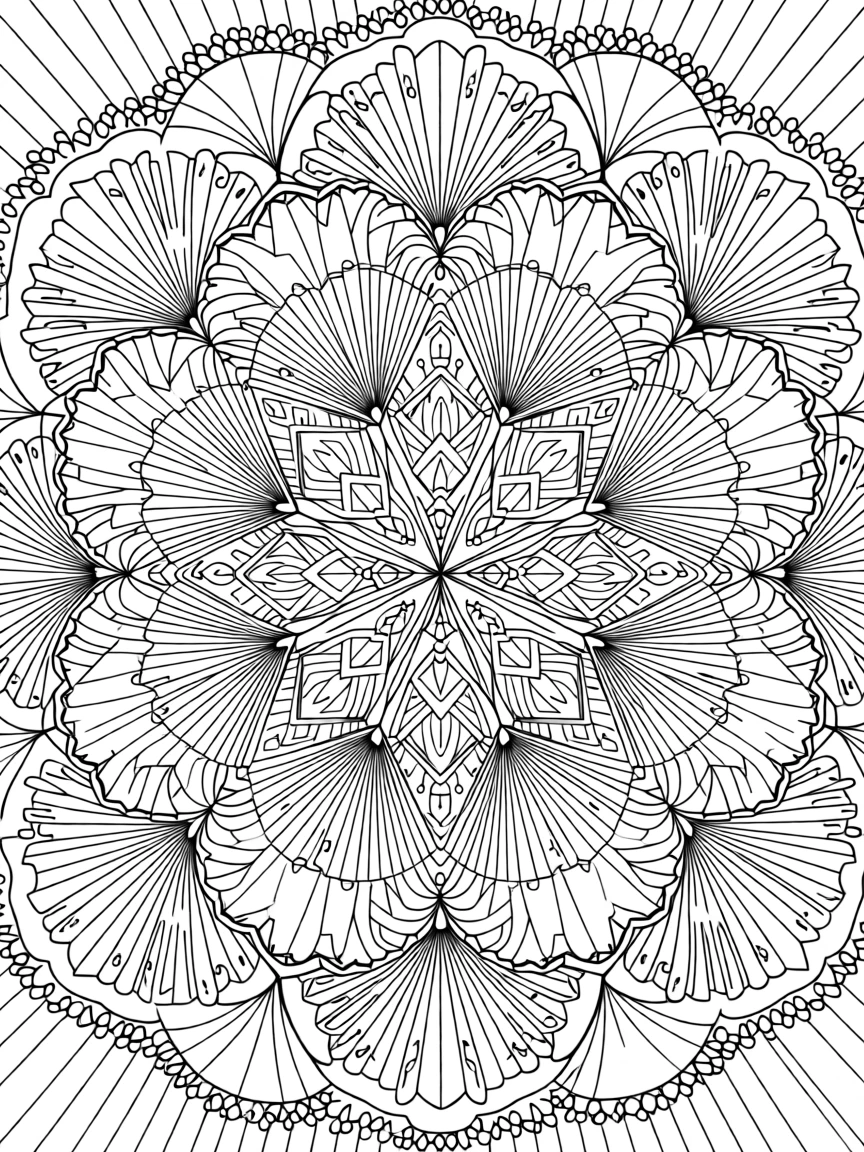 A mandala composed of nested paper fan shapes radiating outward.