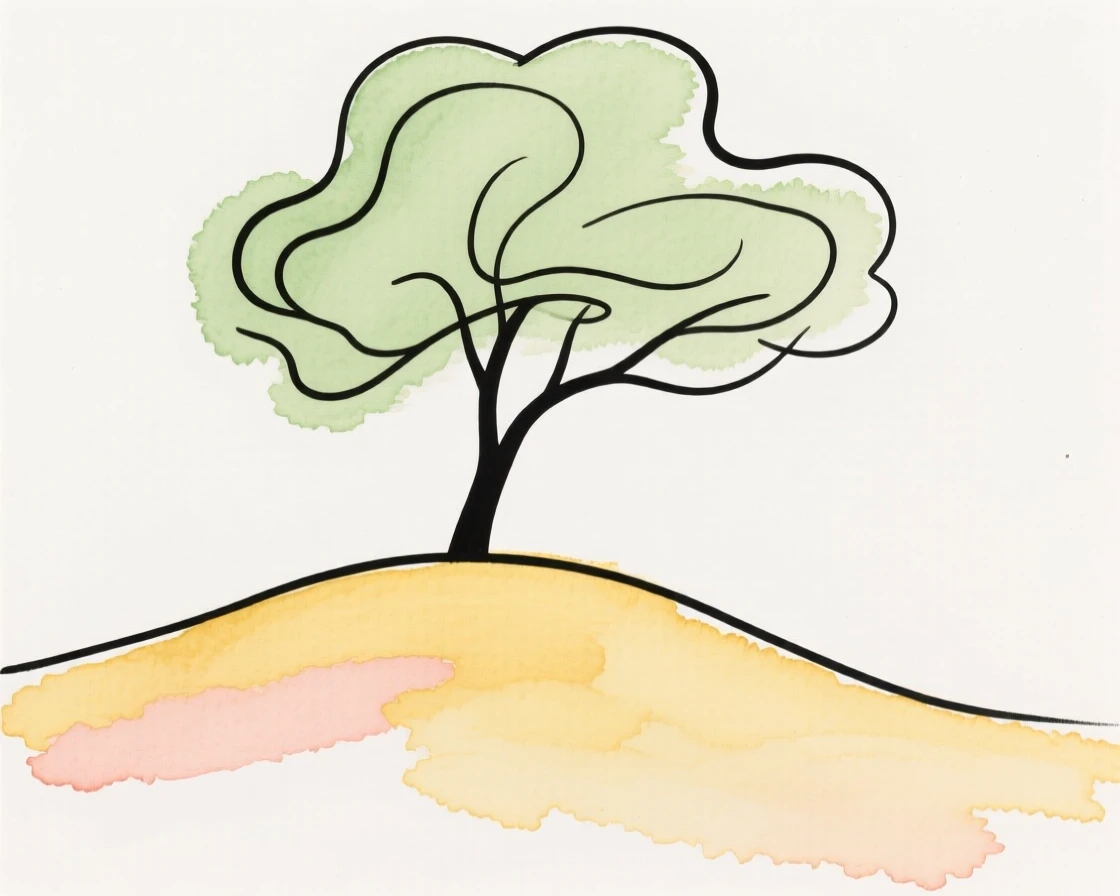 A lone tree on a rolling hill