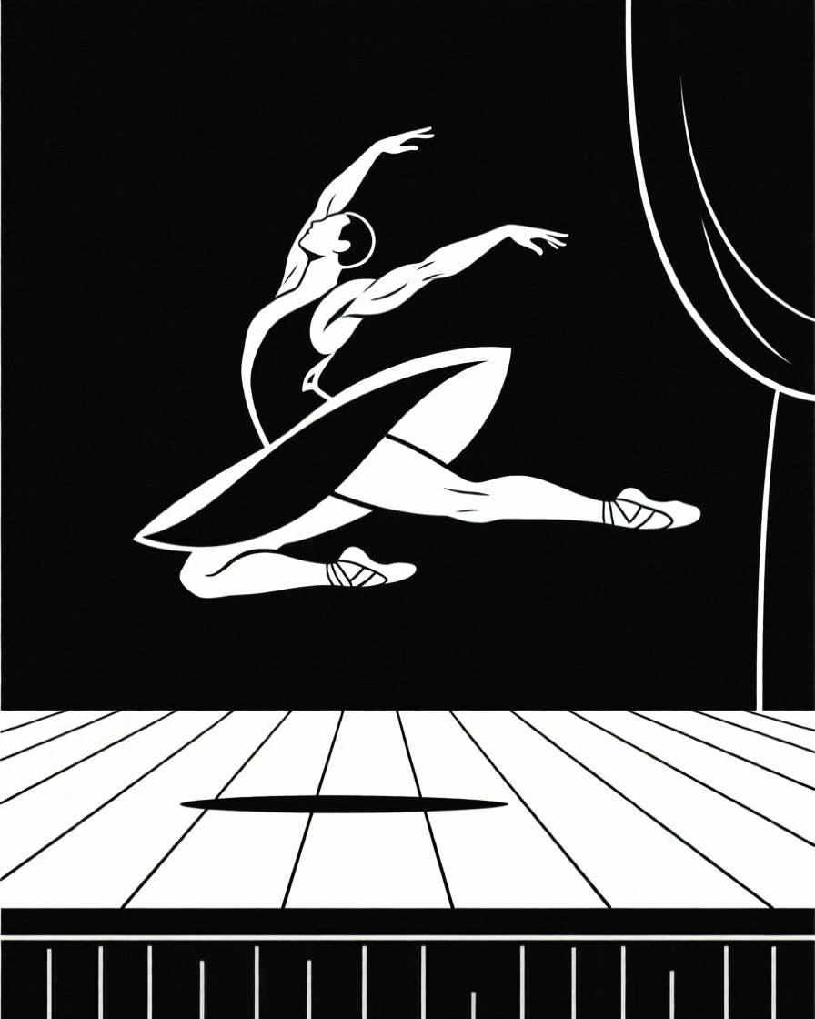 A dancer mid-leap on an empty stage.