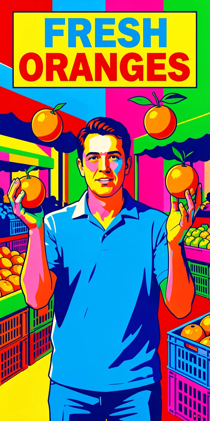 Man juggling oranges at a farmers market