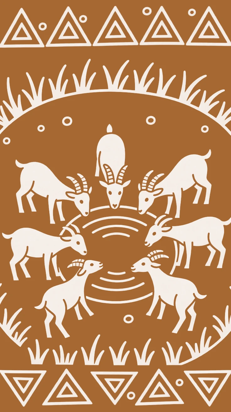 A group of goats gathering at a watering hole.