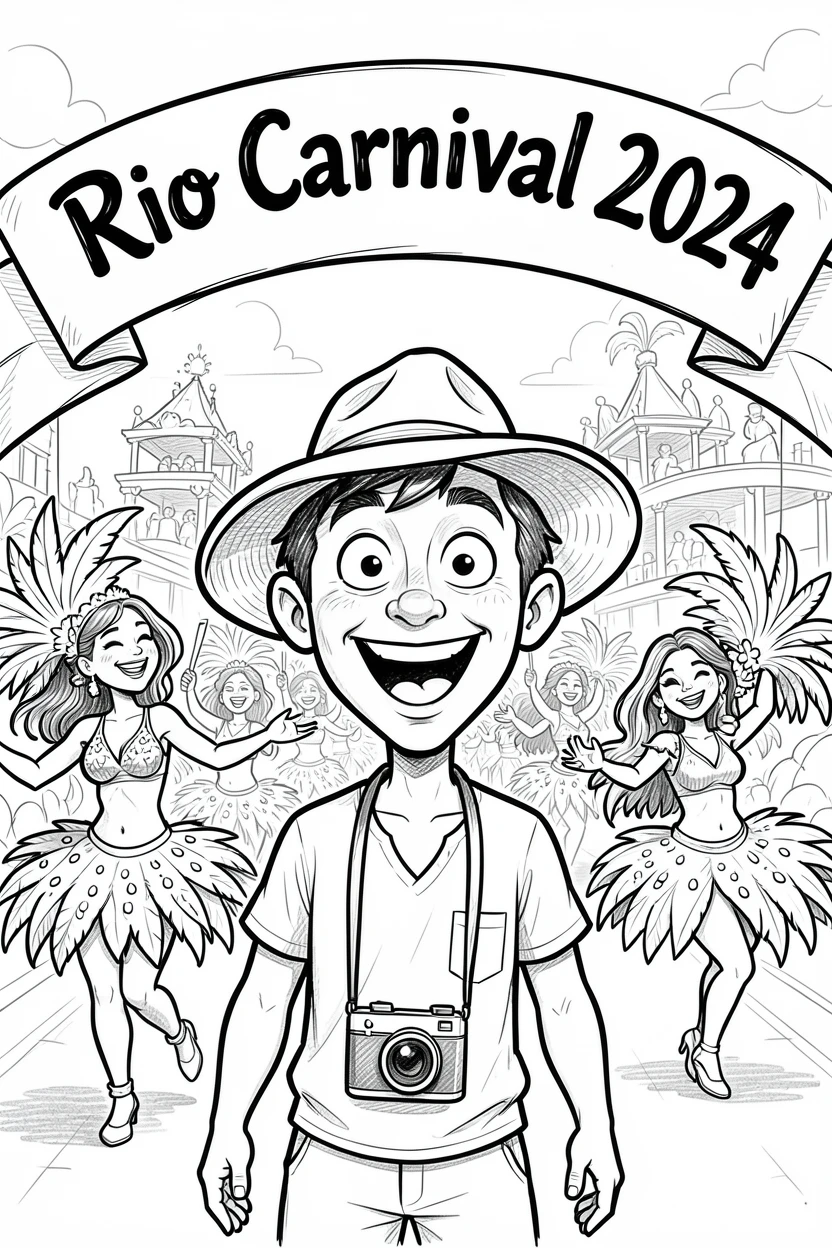[Travel & Cultural Experiences] Vivid travel scene of a traveler exploring a vibrant carnival parade in Rio de Janeiro, full of wonder and adventure