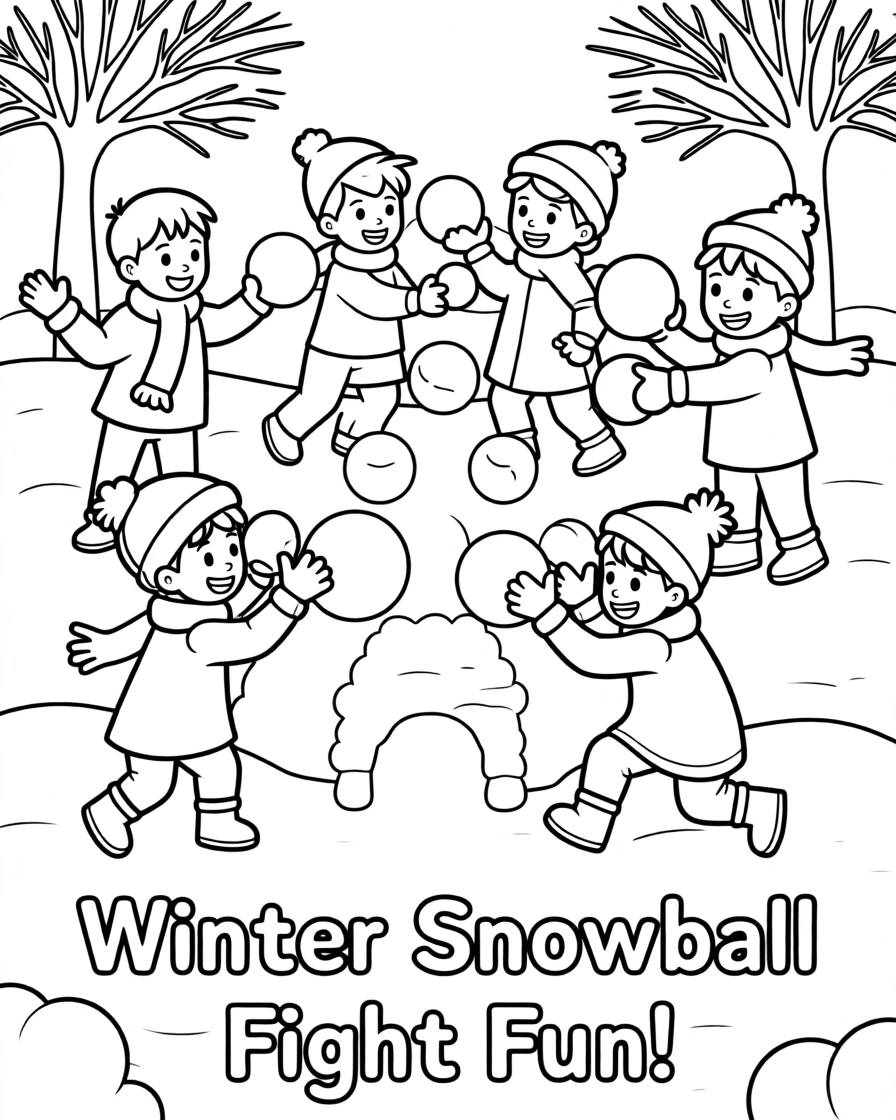 A winter snowball fight between two groups of children