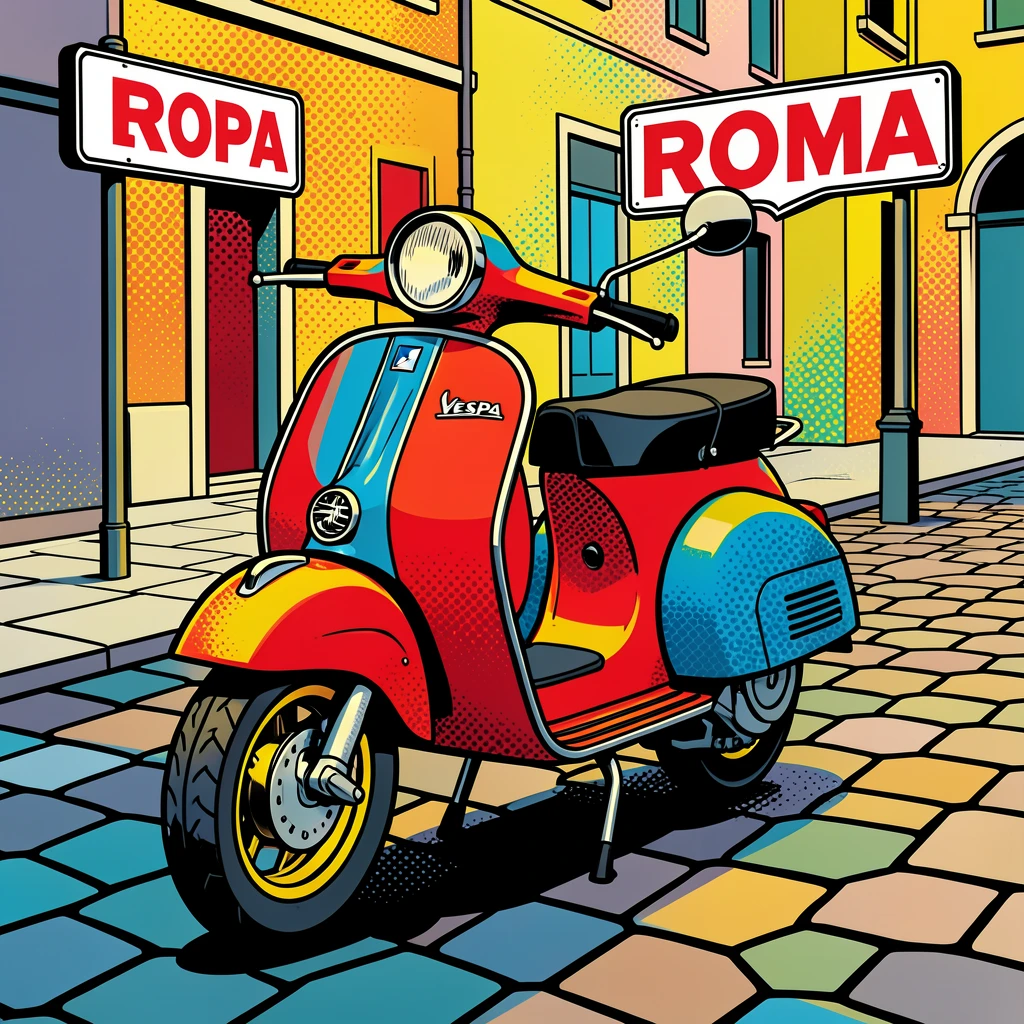 A vintage scooter parked on a cobblestone street in Rome