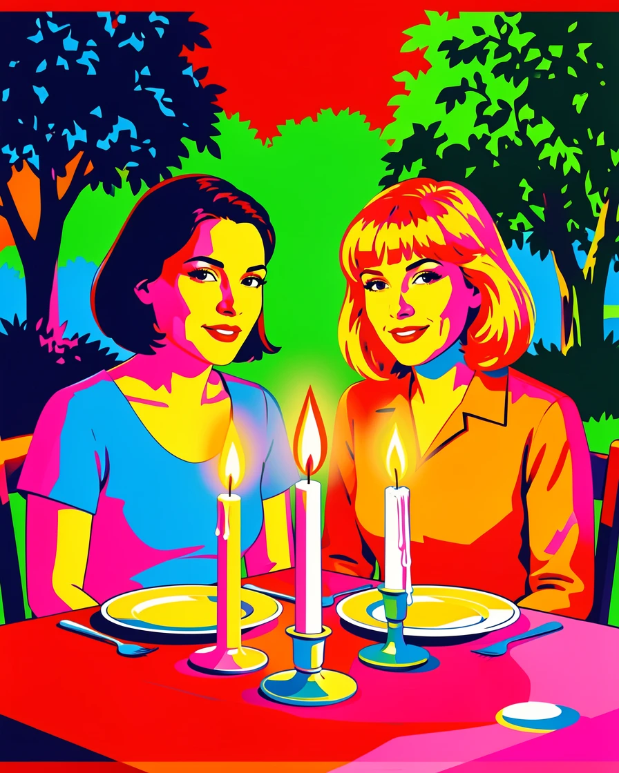 Couple having a candlelit dinner outdoors