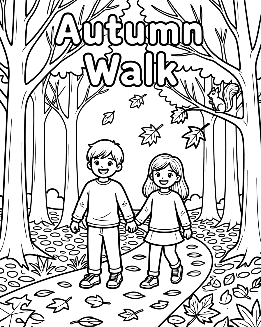 An autumn walk through a forest with falling colorful leaves