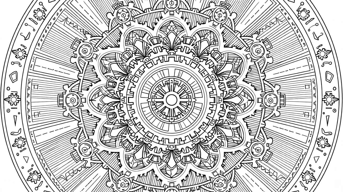 A mandala of stacked gears and cogs in a mechanical clockwork design.