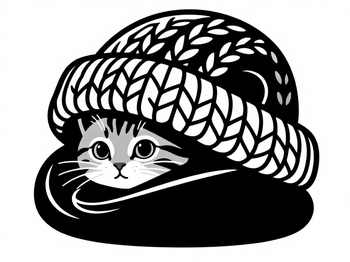 A kitten hiding inside a cozy knitted hat.