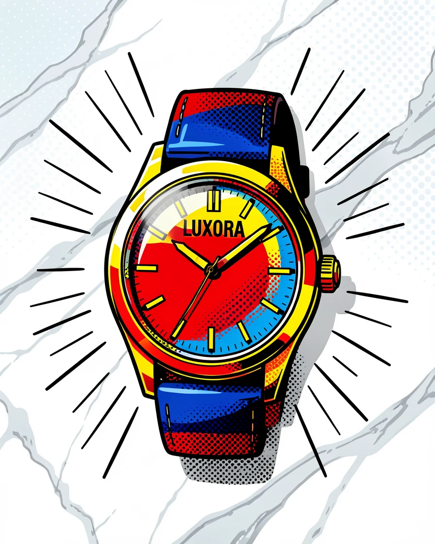 A luxury watch displayed on a polished marble surface