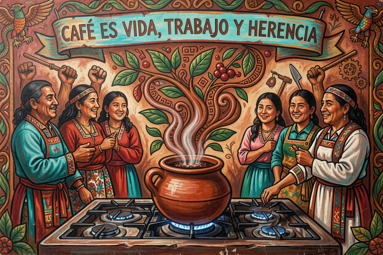 A pot of coffee brewing over a rustic stovetop