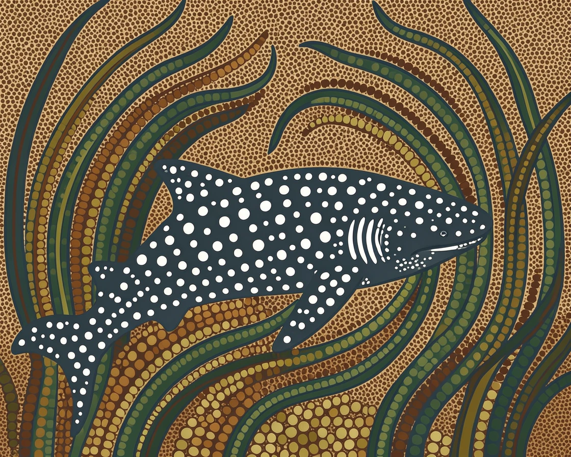 A whale shark hidden among swaying sea grass