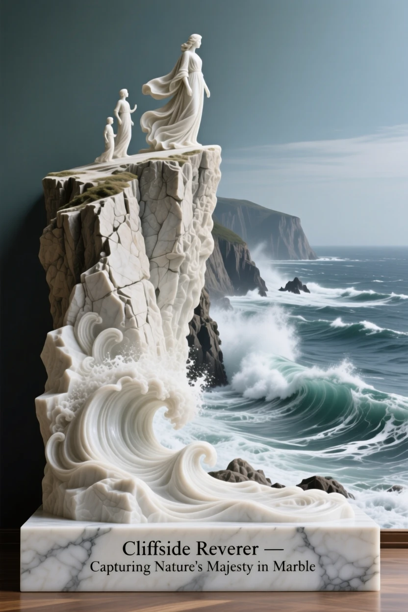 A sweeping, cinematic composition of a cliffside overlook above crashing surf, capturing the raw beauty of the natural world