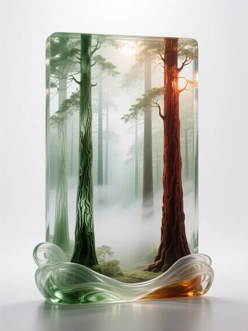 A redwood forest with towering ancient trees at the quiet hush of early morning, gentle mist rising, composition inviting stillness and reflection.