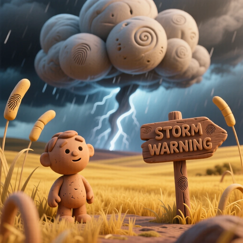 A dramatic thunderstorm rolling over an open golden prairie