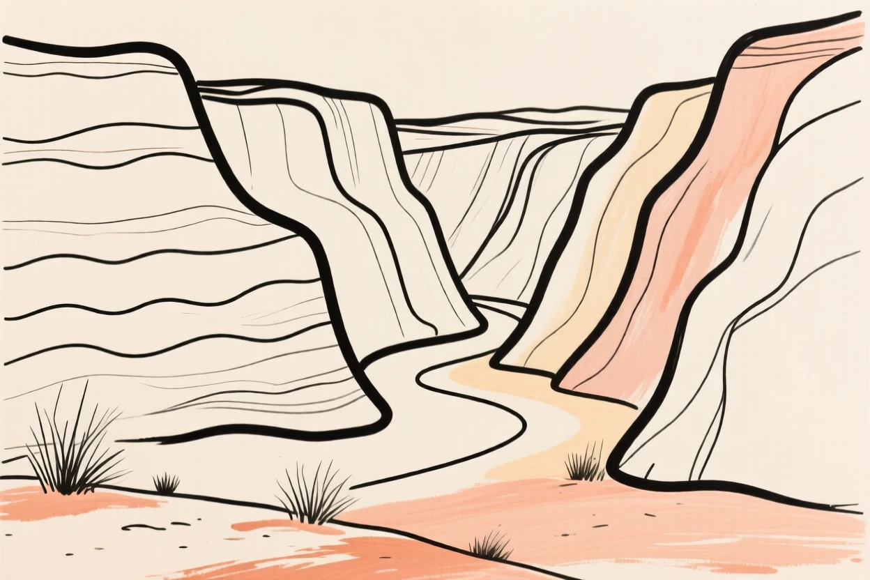 A desert canyon with layered rock