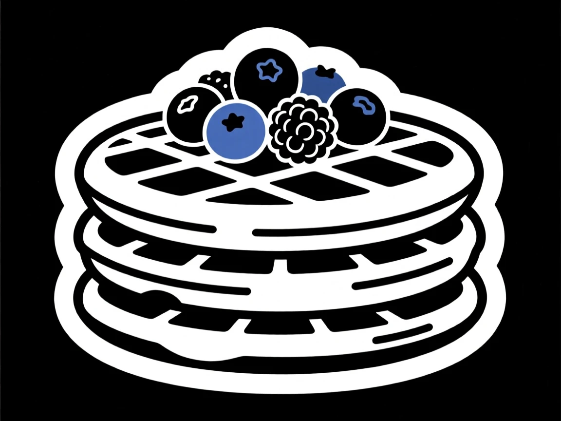 A stack of fresh waffles topped with berries.