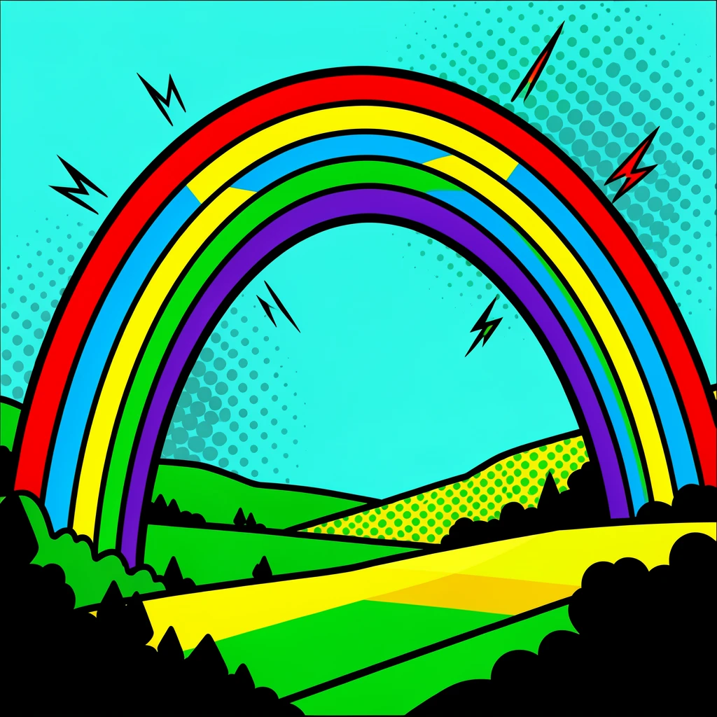 A dramatic double rainbow stretching over a valley