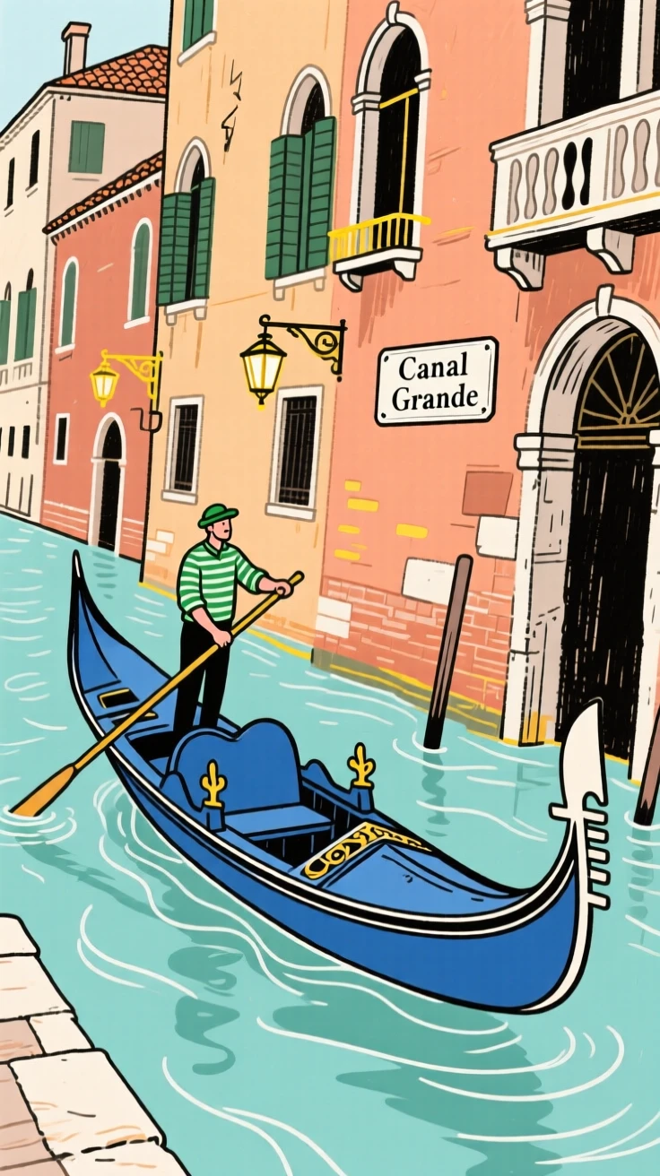 A gondola drifting through the canals of Venice.