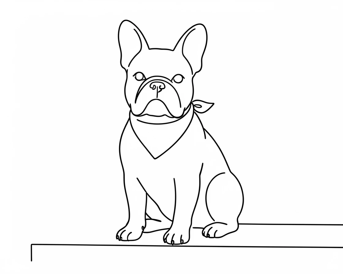 A French bulldog wearing a small bandana, sitting proudly on a porch step