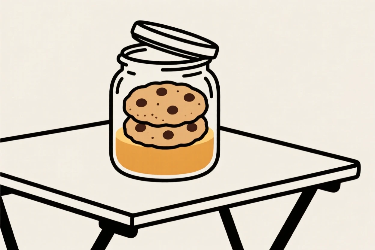 A freshly prepared batch of fresh cookies served on a glass jar of honey, set in a garden table at brunch, inviting cozy indulgence.
