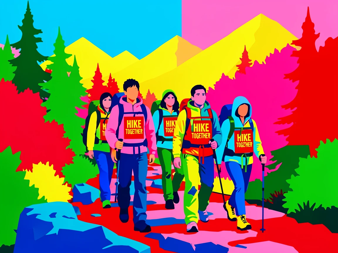Friends hiking up a scenic mountain trail