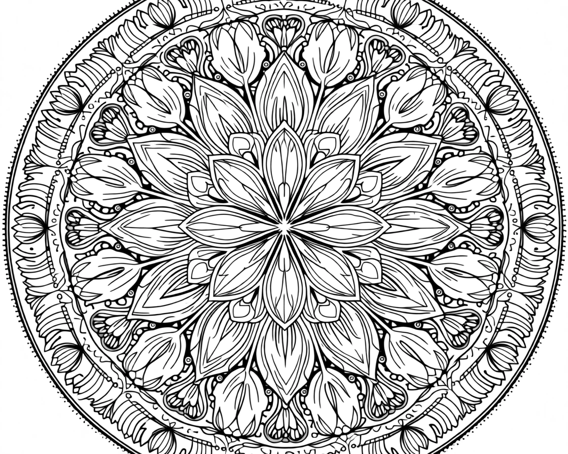 A mandala of overlapping tulip shapes forming a spring rosette.