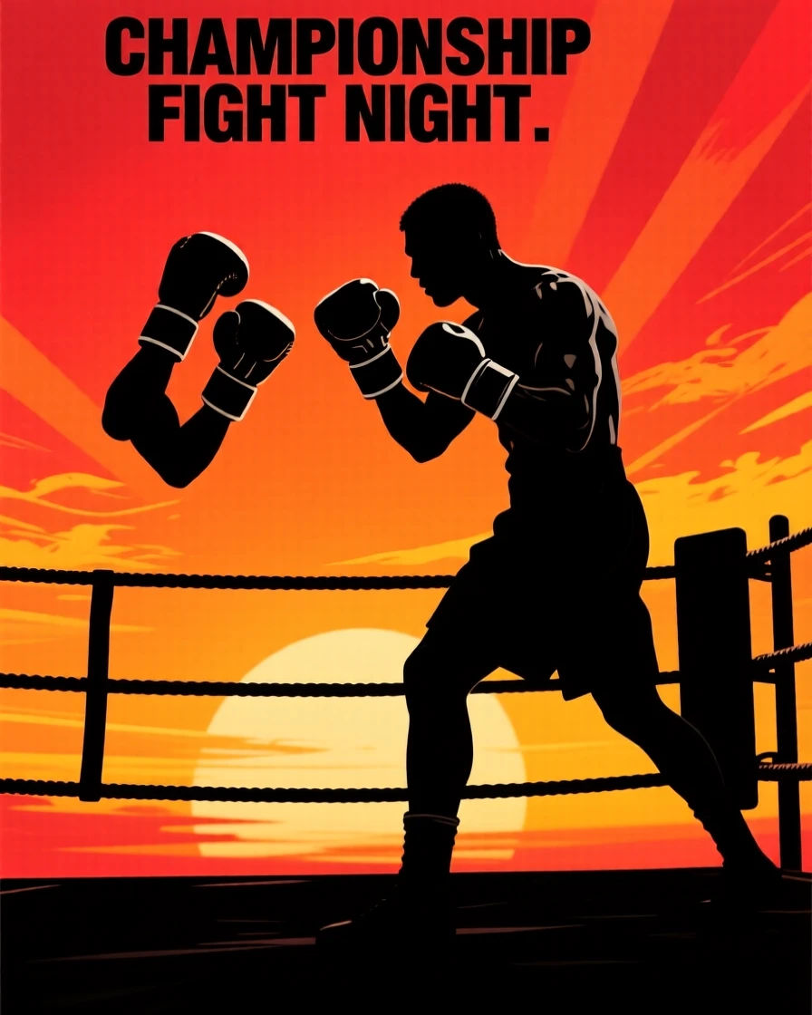A boxer squared up in the ring, gloves raised, mid-exchange.