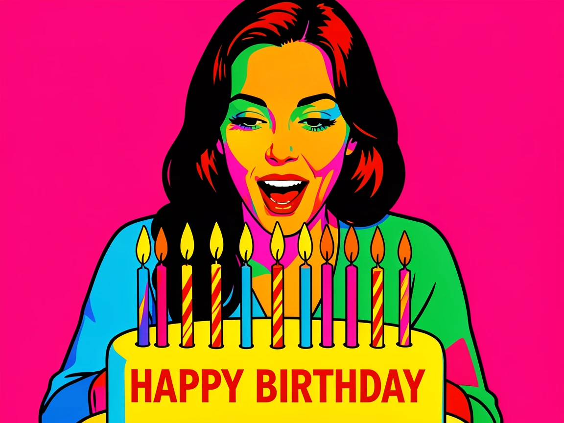Woman blowing out birthday candles on a cake