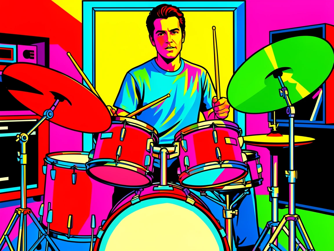 Man playing the drums at a garage band practice