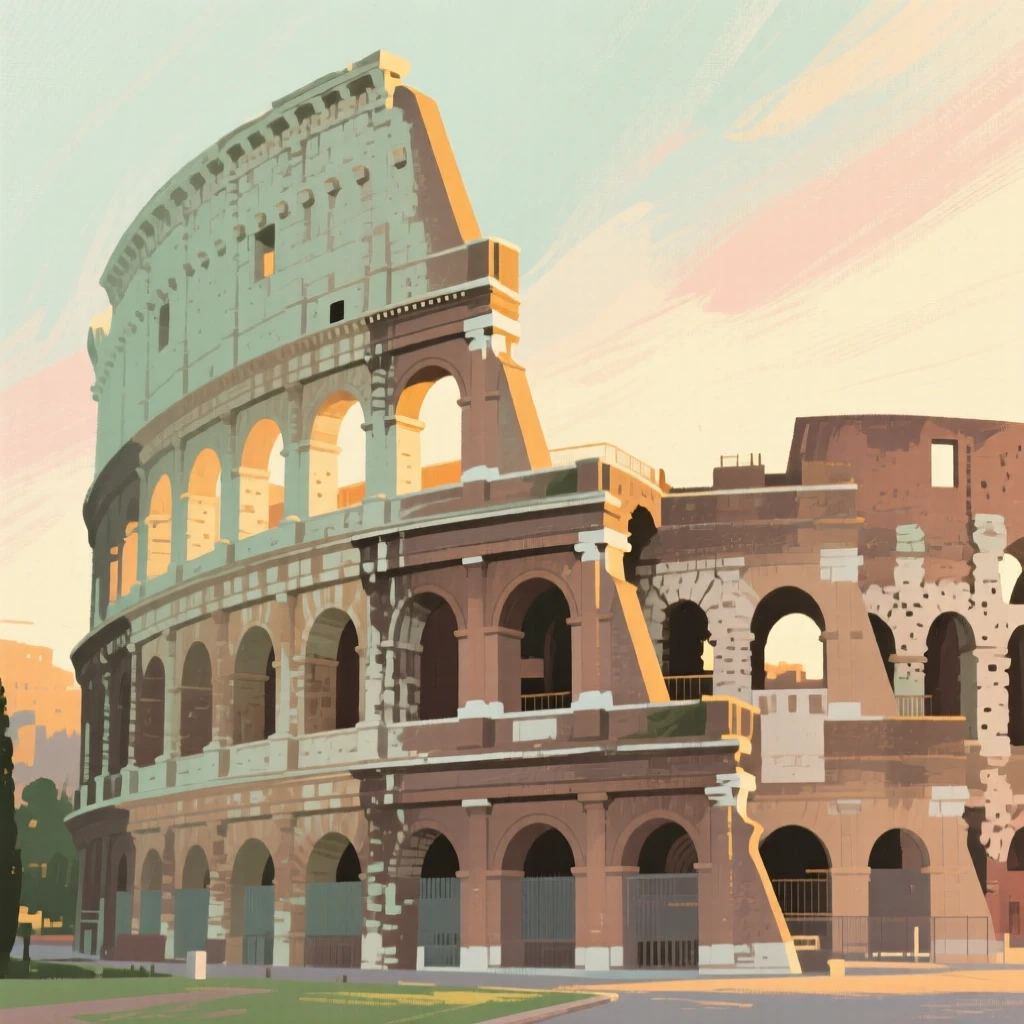 The Colosseum bathed in warm evening light in ancient Rome