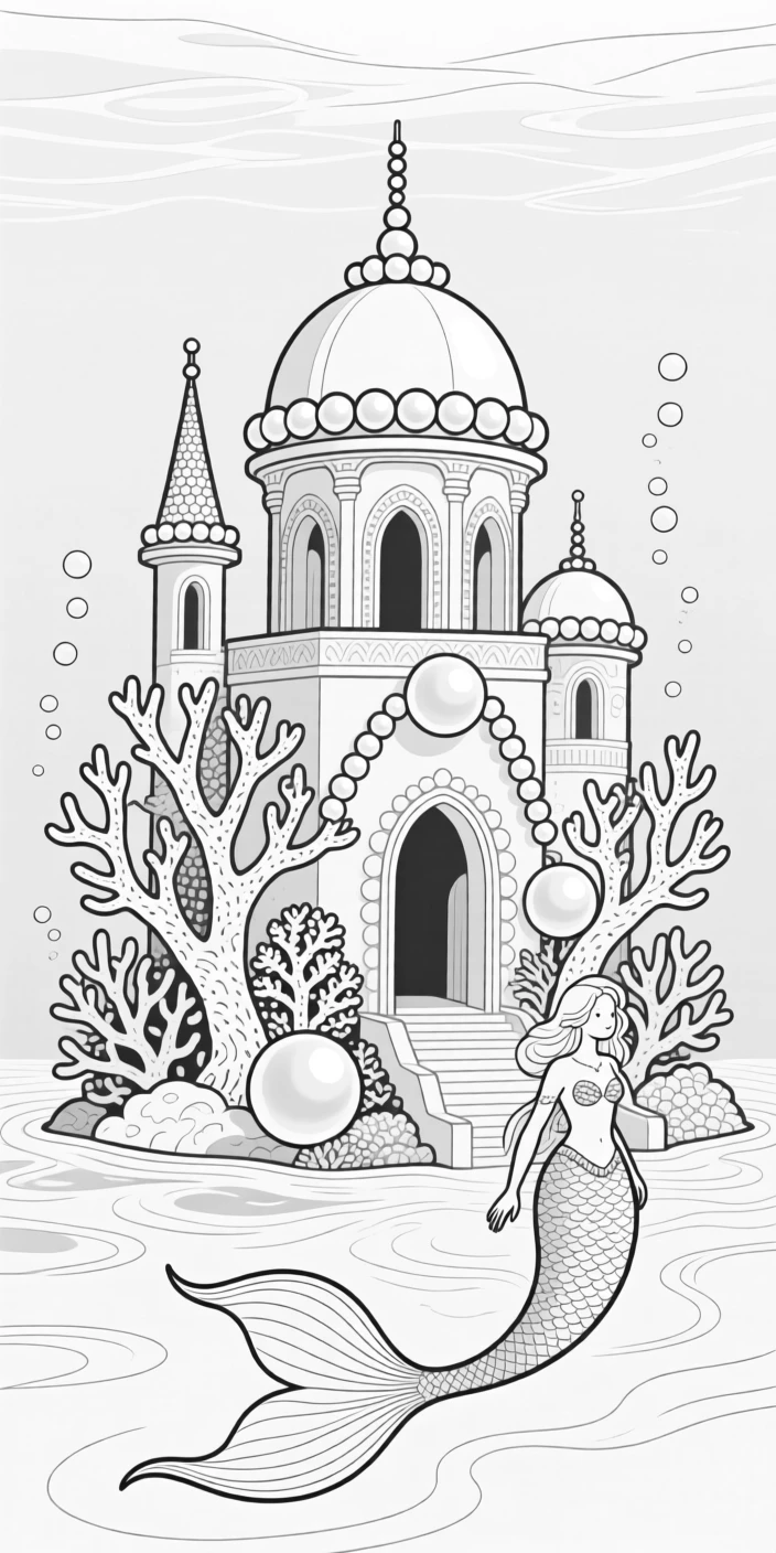 A mermaid's underwater palace made of coral and pearl