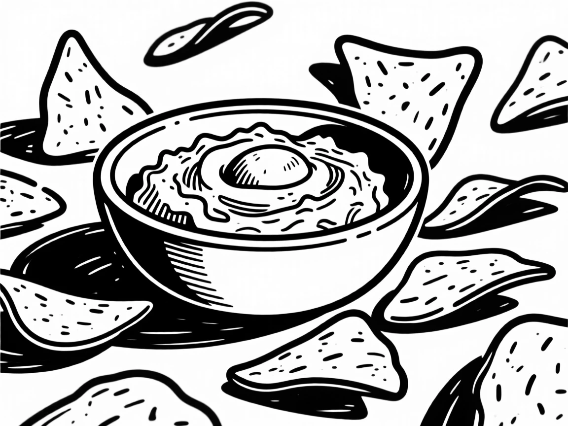 A bowl of fresh guacamole surrounded by crispy tortilla chips.