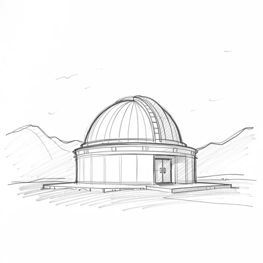 A stunning view of a domed observatory at night beneath a clear blue sky, with distant mountains framing the skyline.