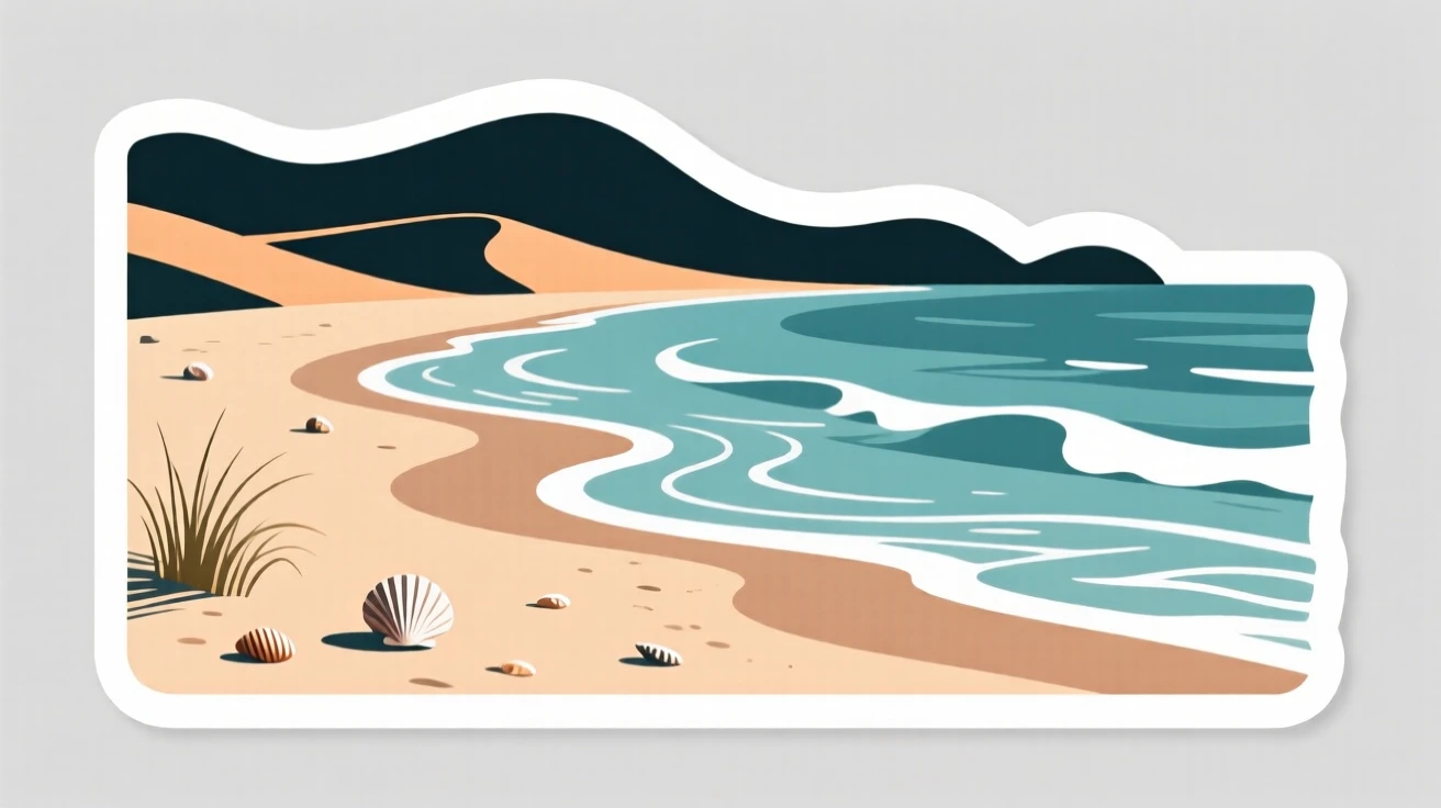 A breathtaking sandy beach with gentle waves, with gentle ripples across the water, as the seasons begin to change.
