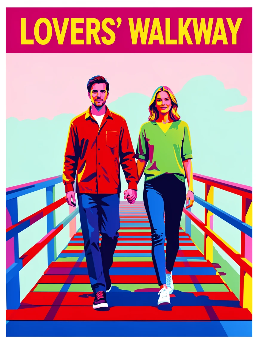 Couple walking hand in hand on a foggy pier