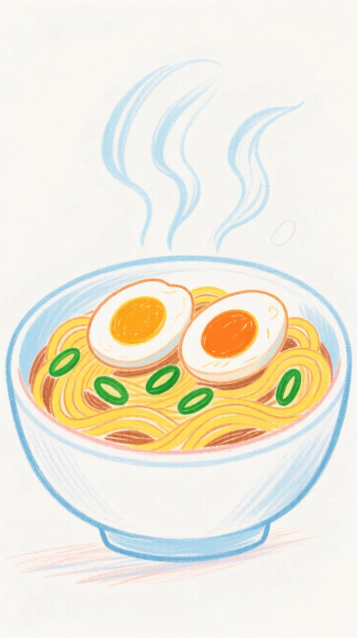 A steaming bowl of ramen topped with soft boiled egg and scallions.