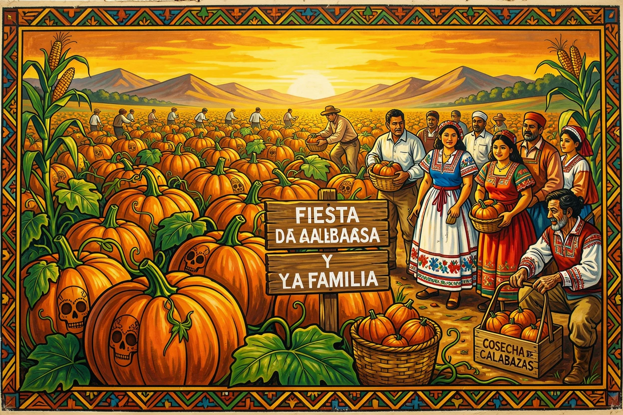 A field of ripe pumpkins ready for autumn harvest