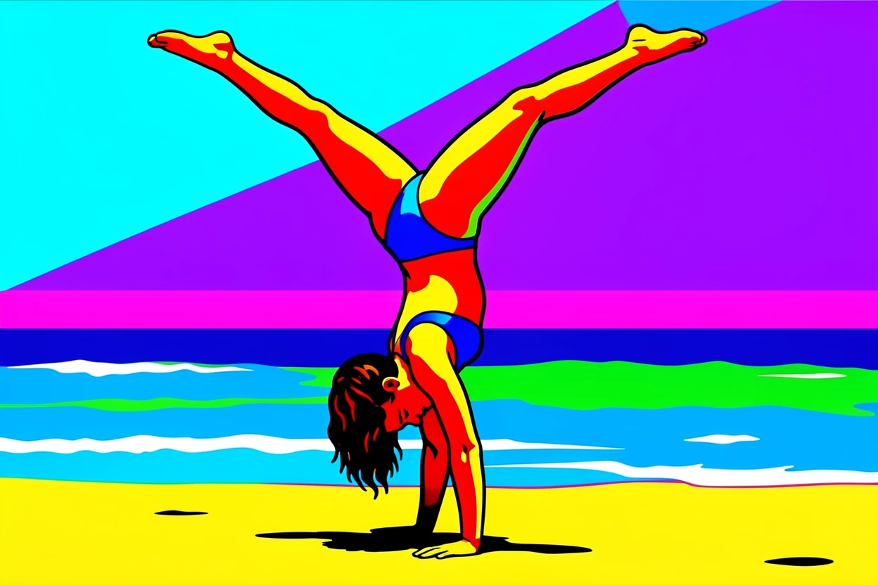 Woman doing a handstand on the beach