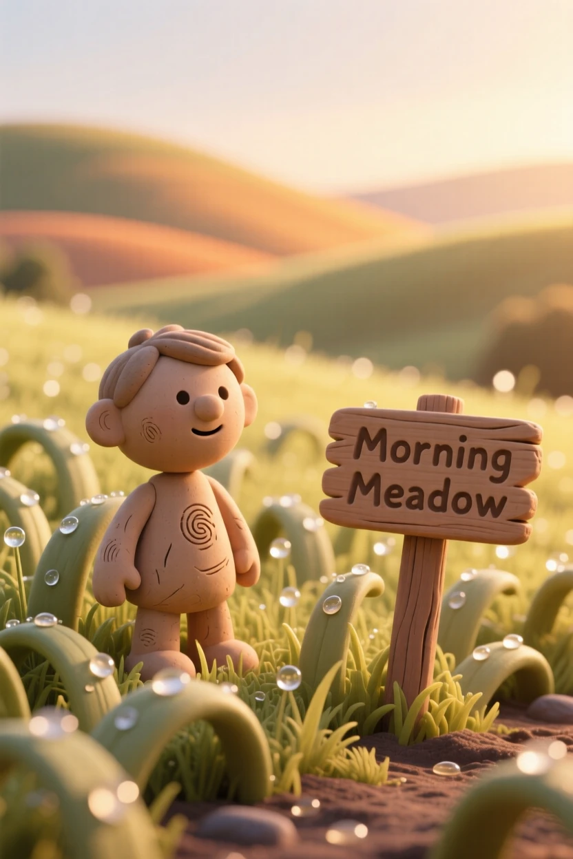 A meadow blanketed in morning dew catching the first sunlight