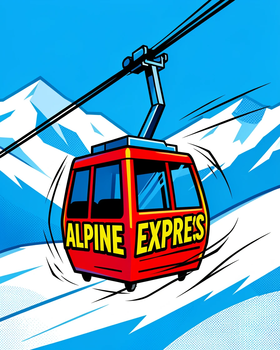 A cable car crossing snowy alpine terrain