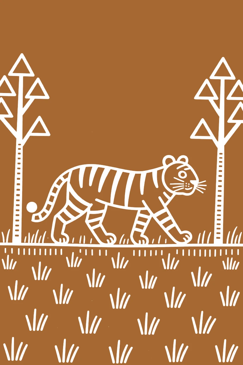 A lone tiger wandering across an open grassland.